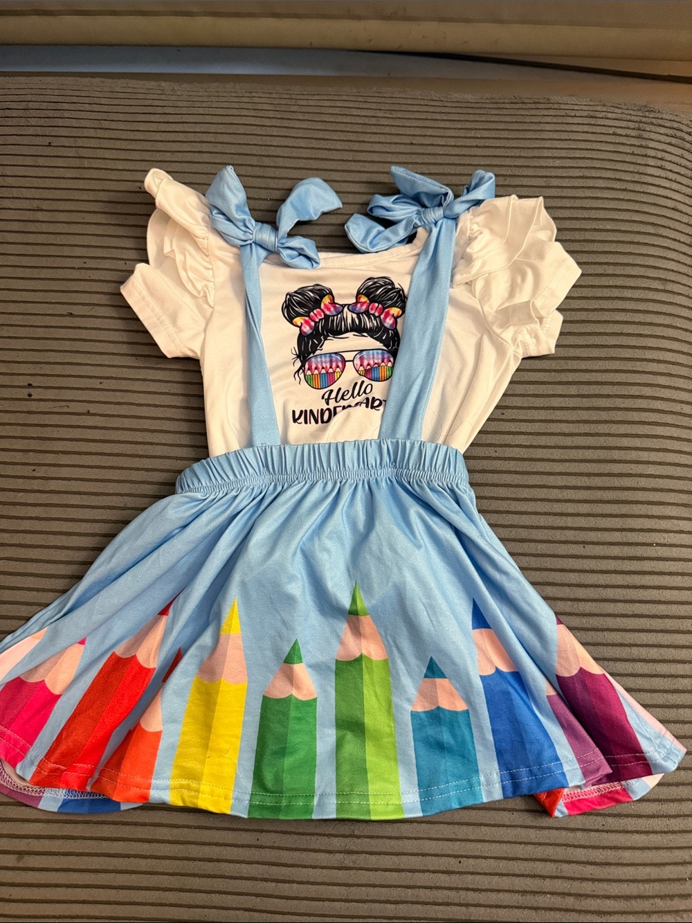 Hello Kindergarten Color Pencil Suspenders Girls Dress
